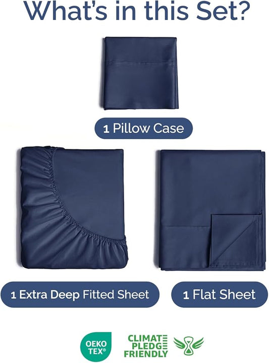 Extra Deep Pocket Twin Size Sheet Set - 3 Piece Breathable & Cooling Bed Sheets - Hotel Luxury Bedding with 16 to 21 inch Extra Deep Pockets - Soft, Fade and Wrinkle Resistant - Oeko-Tex - Navy Blue