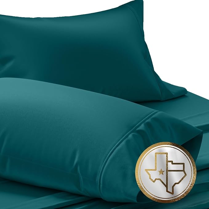TEXAS LINEN CO. 100% Egyptian Cotton Standard/Queen Size Pillow Cases Set of 2-1000 Thread Count Pillow Cover - Soft, Breathable & Cooling Teal Pillowcases Set of 2 for Standard/Queen Pillows