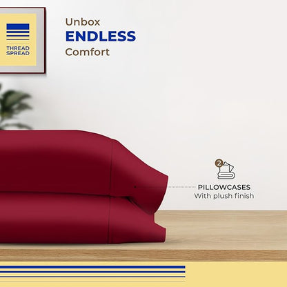 Thread Spread 100% Egyptian Cotton Pillow Cases Queen Size Set of 2 - Luxury 600 Series Bliss Collection Queen Pillow Cases (Burgundy), Soft Cooling Hotel Cotton Pillowcases, Sateen Finish