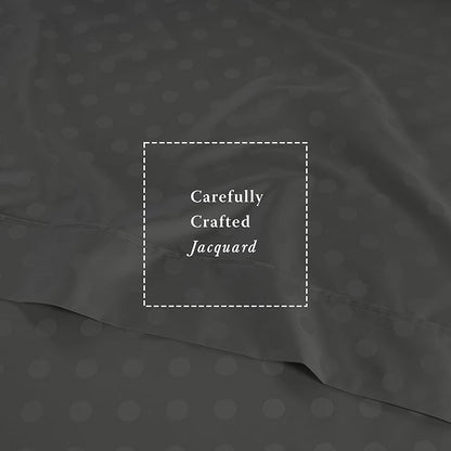 Threadmill Cotton Twin XL Sheet Set | 100% Cotton Sheets for Twin XL Size Bed | Damask Jacquard Sateen Twin XL Bed Sheets Set with 16” Deep Pocket | Soft Breathable 3-Piece Cooling Sheets | Dark Grey