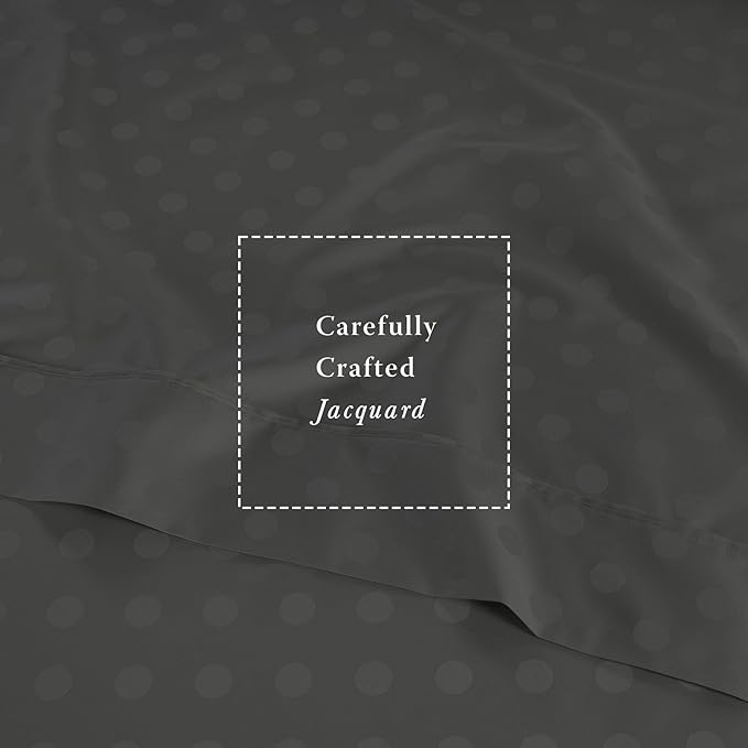 Threadmill Cotton Queen Sheet Set | 100% Cotton Sheets for Queen Size Bed | Damask Jacquard Queen Bed Sheets Set with 16” Deep Pocket | Soft Sateen Weave 4-Piece Cooling Bedding Set | Dark Grey
