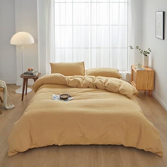 FACE TWO FACE Bedding Duvet Cover Set100% Washed Cotton Duvet Cover Linen Like Textured Breathable Durable Soft Comfy (Queen, Ginger)