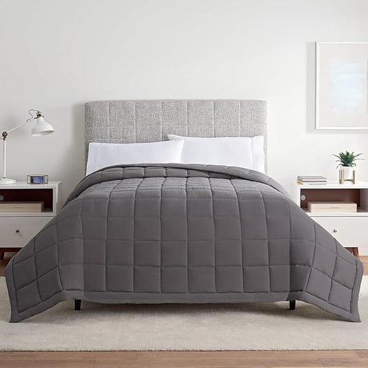 Serta Air Dry Down Alternative Bedding Blanket, Cooling and Breathable Performance Fabric, Twin, Light Grey