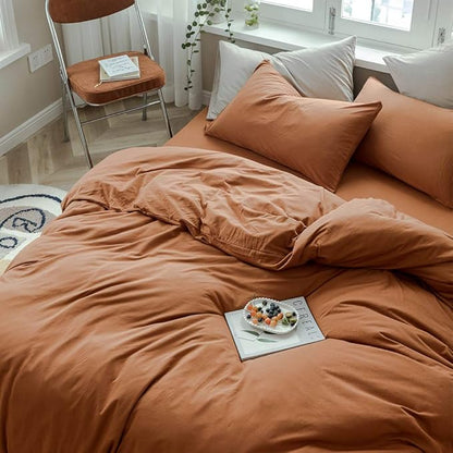 VM VOUGEMARKET Jersey Duvet Cover Queen,Pumpkin Duvet Cover with 2 Pillowcases,Super Soft Burnt Orange Bedding Set for Men Women Without Filling-Full/Queen,Pumpkin