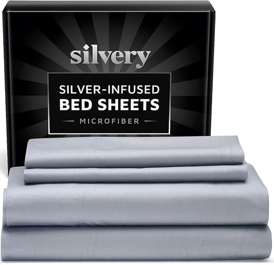 Silvery Silver Infused Bed Sheets Set - Ultra-Soft Temperature-Regulating Fabric with Self-Cleaning Technology™ That Stays Fresh 3X Longer for Hygienic Sleep