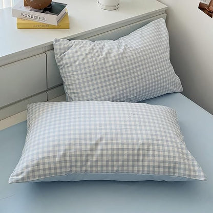 Nayoroom Gingham Duvet Cover Queen Size Reversible Blue Plaid Checkered Duvet Cover 3 Pieces Soft Breathable Washed Microfiber Girls Dorm Bedding Set for All Seasons