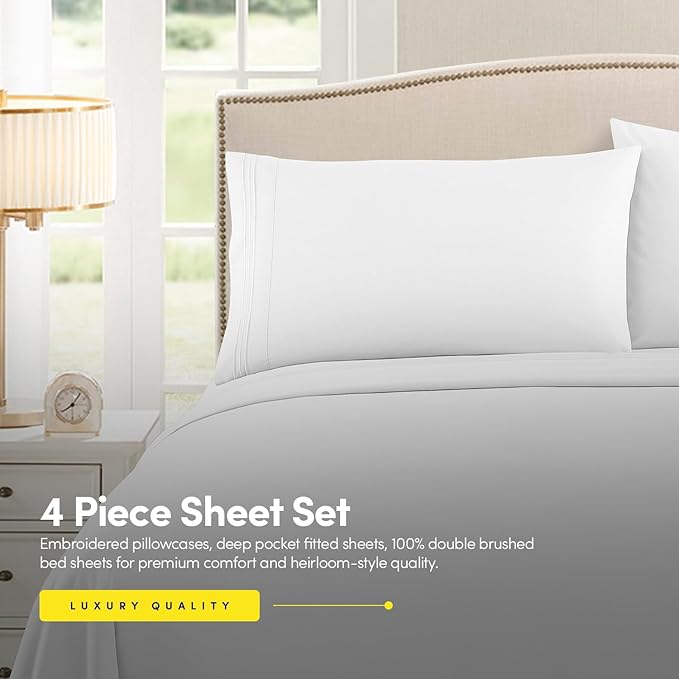1500 Supreme Collection Extra Soft RV Short Queen Sheets Set, White - Luxury Bed Sheets Set with Deep Pocket Wrinkle Free Hypoallergenic Bedding, Over 40 Colors, RV Short Queen Size, White