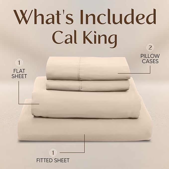 Utopia Bedding California King Sheet Set – 4 Piece Bed Sheets for Cal King Size Bed, Soft and Breathable Microfiber, Includes 1 Fitted Sheet, 1 Flat Sheet and 2 Pillowcases (Beige)