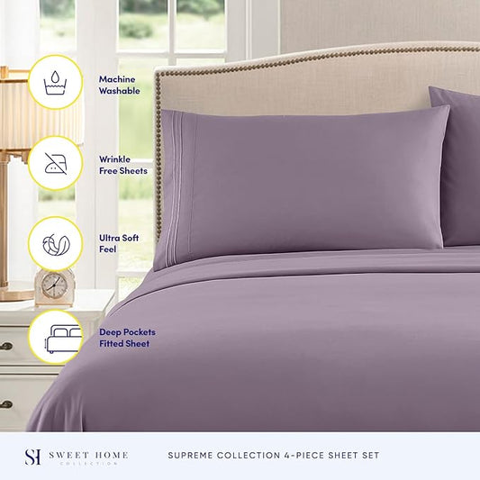 Full Size Sheet Sets - Breathable Luxury Sheets with Full Elastic & Secure Corner Straps Built In - 1800 Supreme Collection Extra Soft Deep Pocket Bedding Set, Sheet Set, Full, Plum