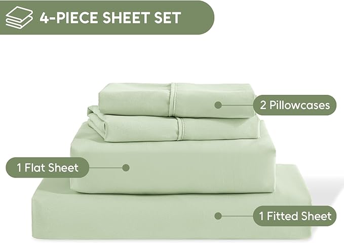 Queen Sheet Set, 4 Pieces Hotel Luxury Soft Microfiber Queen Bed Sheets Set, Up to 16" Deep Pockets, Oeko-Tex Sheets with Elastic, Breathable, Wrinkle Free (Sage, Queen)