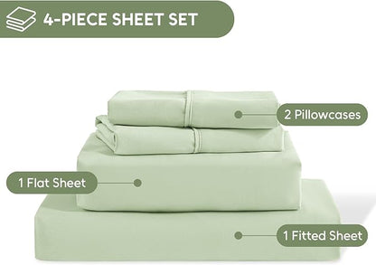 Queen Sheet Set, 4 Pieces Hotel Luxury Soft Microfiber Queen Bed Sheets Set, Up to 16" Deep Pockets, Oeko-Tex Sheets with Elastic, Breathable, Wrinkle Free (Sage, Queen)