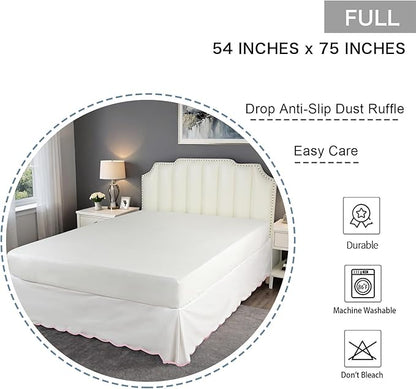 HIG Off-White Chic Full Bed Skirt - Easy Fit Scallop Edge Pleated Bedskirts, 14 Inch Drop Anti-Slip Dust Ruffle, Thick Fabric for Enhanced Privacy, Pre-Washed for Long-Lasting Use(N60022)