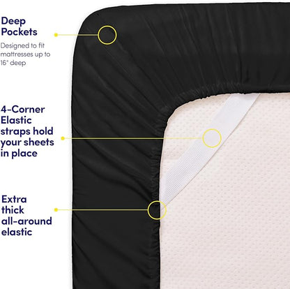 1500 Supreme Collection Queen Sheet Sets Black - Luxury Hotel Bed Sheets and Pillowcase Set for Queen Mattress - Extra Soft, Elastic Corner Straps, Deep Pocket Sheets, Queen Black