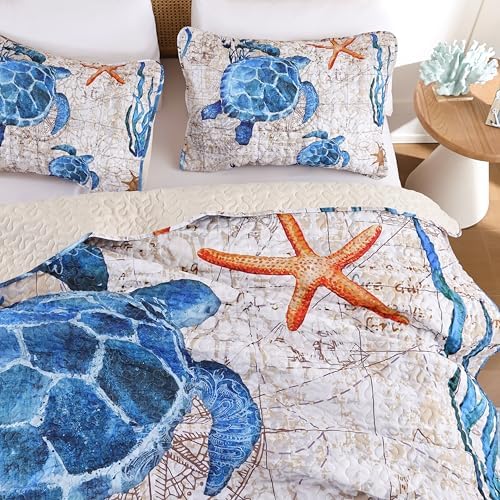 weigelia Coastal Quilt King Size, Nautical Lightweight Summer Bedding