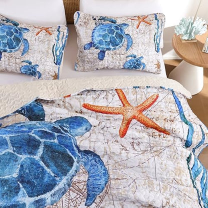 weigelia Coastal Quilt King Size, Nautical Lightweight Summer Bedding