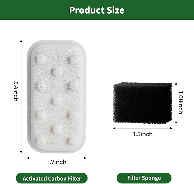 Cat Water Fountain 8 Pack Replacement Filters/Sponges (4+4) -Compatible with Apauk-APFSS-3201 Stainless Steel Cat Water Fountain