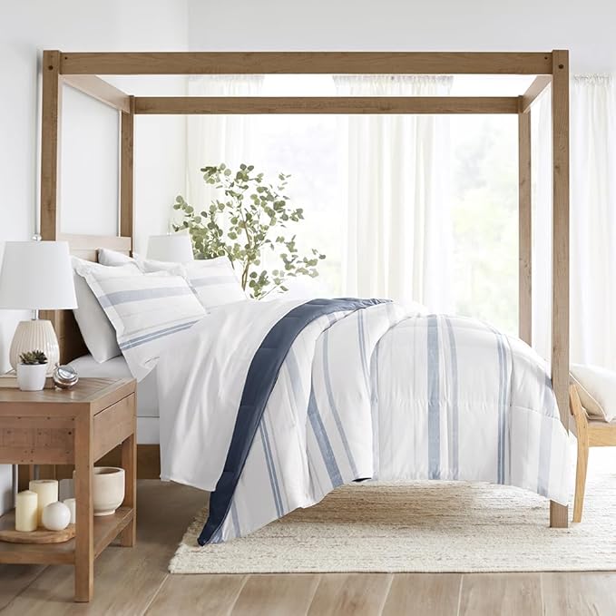 LINENS & HUTCH Comforter Set Patterned Microfiber All Season Down-Alternative Ultra Soft Bedding in Stitched Stripe - Full/Queen Stitched Stripe Stone