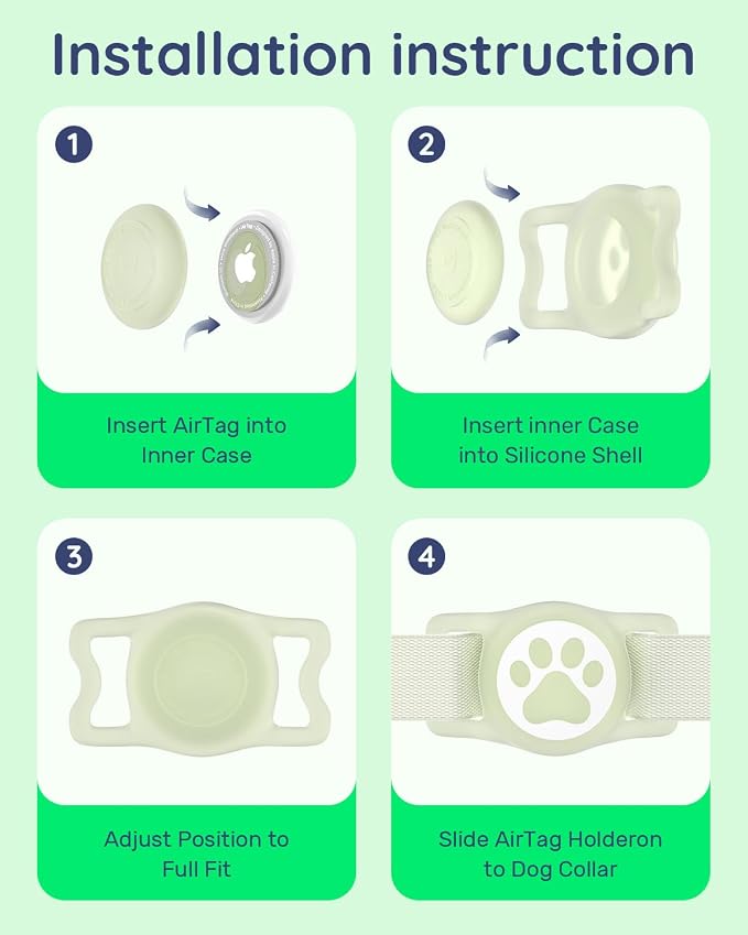 IP68 Waterproof Dog AirTag Holder for Dog Collar, Soft, Stretchy Silicone | Full-Body Protection, Easy Tool-Free Installation, Quiet, No-Dangle Fit, Lightweight, Fits Dog & Cat Collars of All Widths