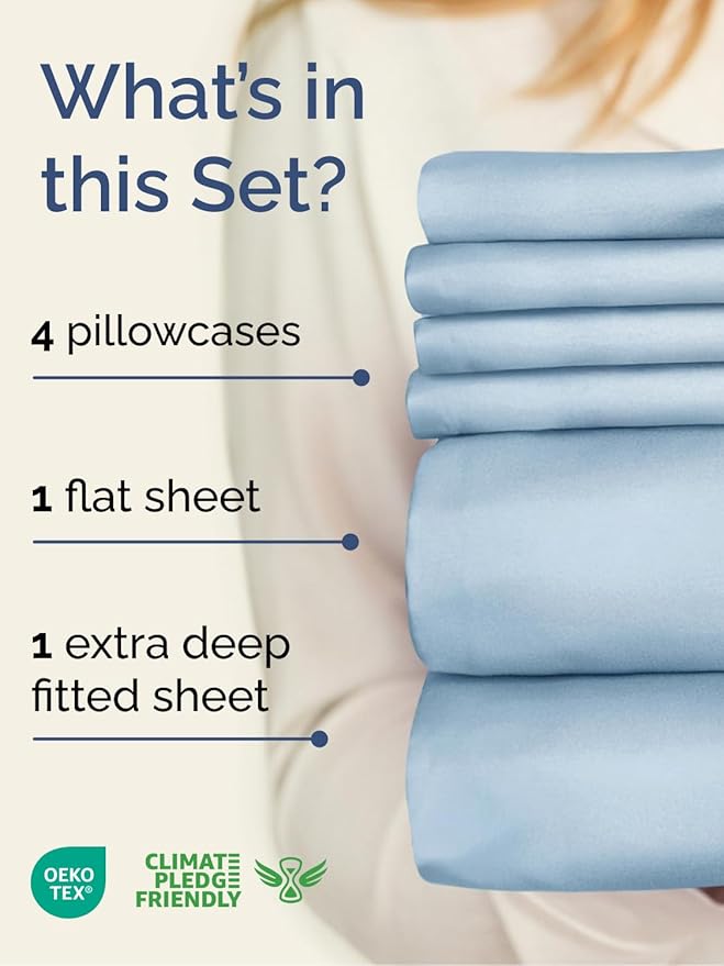 Extra Deep Cal King Sheet Set - 6 Piece Breathable and Cooling Sheets - Hotel Luxury Bedding for Women, Men, Kids & Teens - Easy & Secure Fit - Soft and Wrinkle Free - Extra Deep Pockets - Sky Blue