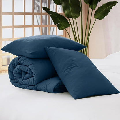 WRENSONGE King Size Comforter Sets - 3 Pieces Serenity Blue Comforter Prewashed Soft Lightweight for All Seasons,Fluffy Down Alternative Comforter King Size with 2 Pillow Shams