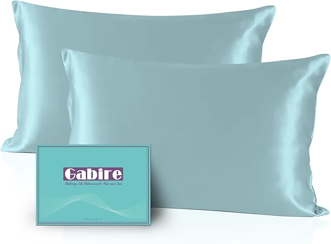 Mulberry Silk Pillowcases Set of 2, Both Sides Real Silk Pillow Covers for Hair and Skin Prevent Acne Pillowcase Organic Silk Pillowcase 2 Pack with Hidden Zipper, Haze Blue, King (20"×36")