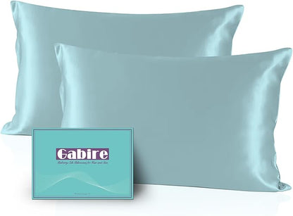 Mulberry Silk Pillowcases Set of 2, Both Sides Real Silk Pillow Covers for Hair and Skin Prevent Acne Pillowcase Organic Silk Pillowcase 2 Pack with Hidden Zipper, Haze Blue, King (20"×36")