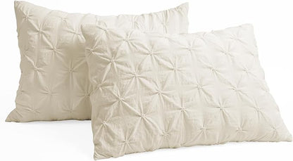 Lush Decor Ravello Pintuck Comforter Set - Luxe 5 Piece Textured Bedding Set - Traditional Glam & Farmhouse Inspired Bedroom Decor - Full/ Queen, Ivory