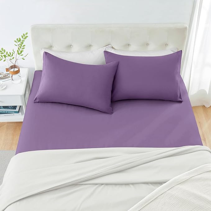 MILVOWOC 2Pcs Brushed Microfiber Standard Pillowcases - 20 x 26 Inch, Purple Pillow Case Set Non Slip Envelope Pillow Cover with Moisture Absorption and Anti-Wrinkle