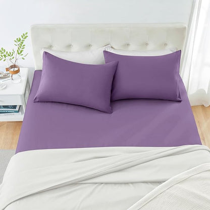 MILVOWOC 2Pcs Brushed Microfiber Standard Pillowcases - 20 x 26 Inch, Purple Pillow Case Set Non Slip Envelope Pillow Cover with Moisture Absorption and Anti-Wrinkle