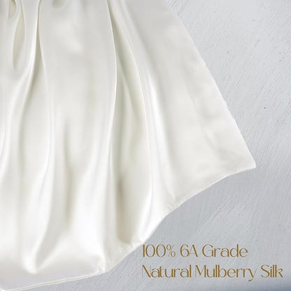 ZIMASILK 100% Pure Mulberry Silk Pillowcase 2 Pack, Soft and Smooth,Both Sides Premium Grade 6A Silk,600 Thread Count,with Hidden Zipper (Queen 20''x30'',Ivory)