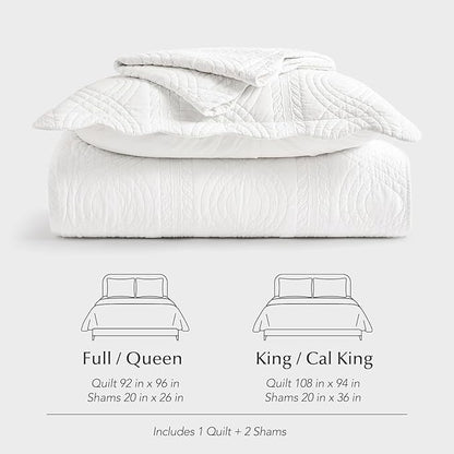 EVERGRACE 100% Cotton Scallop Quilt Set, Queen Size 3 Piece Set – Lightweight Bedspread with 2 Shams, Soft Prewashed Matelasse Coverlet for Cozy and Elegant Bedding, Bright White