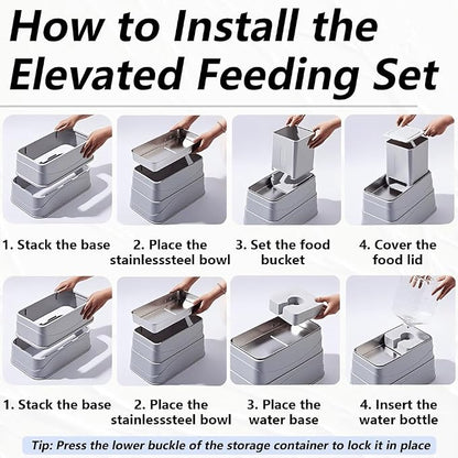 Elevated Automatic Pet Feeder & Water Dispenser, 128 Fl Oz/1 Gallon Water & 4.4lb Food Capacity, Stainless Steel Bowl, 2-Level Height Adjustable, Neck Protection for Small/Medium Dogs,Anti-Choking