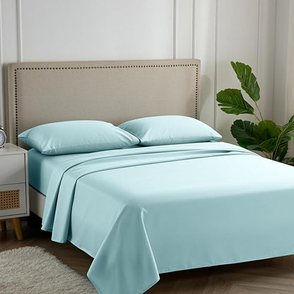Carressa Linen 100% Egyptian Cotton King Size Sheet Set - Luxury 600 Thread Count Egyptian Cotton Sheets King Size (Sea Foam), Silky Soft, Cooling, Sateen Weave 16" Deep Pocket Hotel Quality Sheets