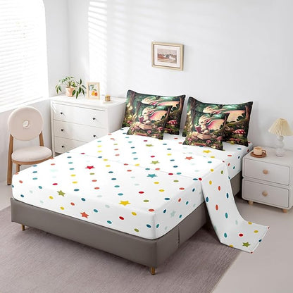 Magical Dragon Wildlife Comforter Set,Childlike Fairy Tale 7 Piece Bed Set King Size for Kids,Cute Jungle Mushroom Bed in a Bag Bedding Set with Comforter,Sheet Set,Pillowcases,Pillow Covers