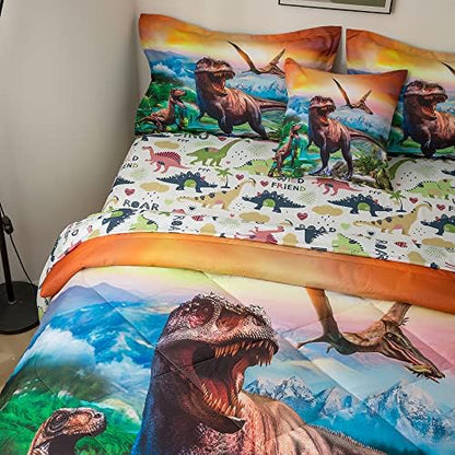 ADASMILE A & S Dinosaur Comforter Set Twin for Boys T-Rex Dino Bedding Sets