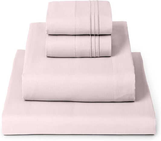 Mellanni Twin XL Sheet Set - 4-Piece Iconic Collection Bedding, (Including 2 Pillowcases), 16-Inch Deep Pocket, Easy Care, Extra Soft, Cooling Sheets, Brushed Microfiber - Blush Pink