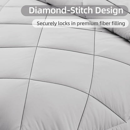 FUANNA 7 Pieces Full Size Comforter Sets, All Season Bedding Sets Full Size, Luxury Soft Bed in a Bag with Comforter, Flat Sheet, Fitted Sheet, Pillowcases & Pillow Shams, Light Grey