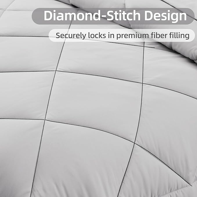 FUANNA 7 Pieces King Size Comforter Set, All Season Bed in a Bag King Size, Luxury Soft Bedding Sets with Comforter, Flat Sheet, Fitted Sheet, Pillowcases & Pillow Shams, Light Grey