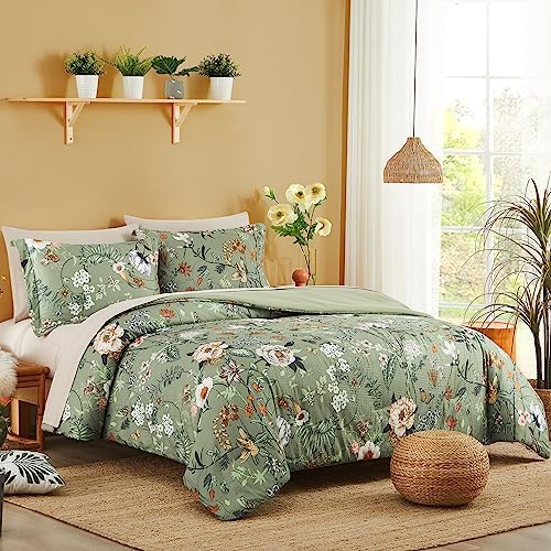 Queen Comforter Set - 7 Pieces Soft Floral Bed in a Bag Queen Bedding Sets