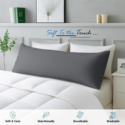 Comfort Beddings Body Pillowcase, 100% Organic Cotton 600 Thread Count Sateen, Soft Cooling Grey, 1-Pack, Hidden Zipper Closure, Hotel Quality, Fade & Shrink Resistant, 20 x 48 Inches