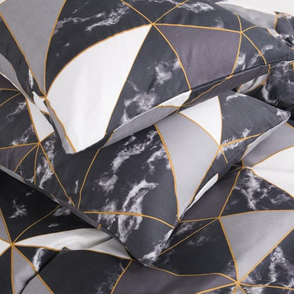 CLOTHKNOW Black White Marble Queen Comforter Set 3Pcs Triangle Bedding Sets Soft Geometric Comforter with 2 x Pillow Cases