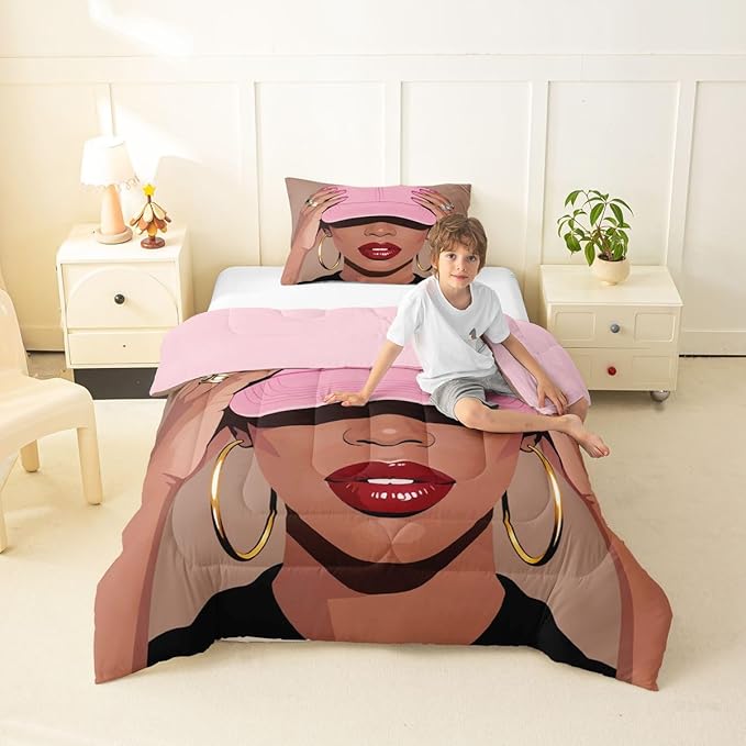 Erosebridal Black Girls Toddler Bedding Set Fashion Black Woman Comforter Set for Girls Kids Vogue Fashionable Gorgeous Quilt for Teens Children Women African Princess Magical Bedding Comforter Sets