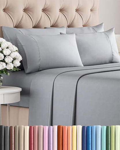 Queen 6 Piece Sheet Set - Comfy Breathable & Cooling - Ultra-Soft Hotel Luxury Bedding Set w/ 8-16 Inch Deep Pockets - 1 Flat & 1 Fitted Sheet & 4 Pillowcases - Wrinkle Free & Easy Care - Steel Blue