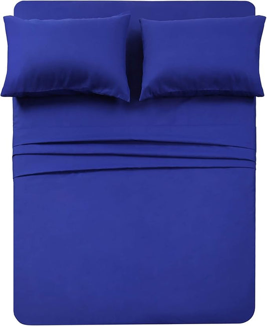 4 Piece Bed Sheet Set (Full,Royal Blue) 1 Flat Sheet,1 Fitted Sheet and 2 Pillow Cases,Brushed Microfiber Luxury Bedding with Deep Pockets