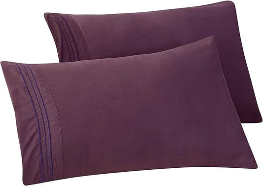 Elegant Comfort Solid Pillowcases 1500 Premium Hotel Quality Microfiber - Smooth Weave, Wrinkle and Stain Resistant, Easy Slip-On, 2-Piece Set, King Pillowcase, Purple