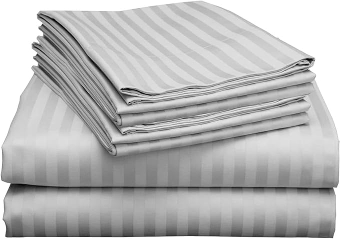 Mattress-Homes 6 Piece King Sheet Set, Hotel Luxury Collection, 100% Egyptian Cotton, 18 Inch Deep Pocket Fitted Sheet, Soft & Cool, Breathable Bedding with 4 Pillowcases in Light Grey Stripe