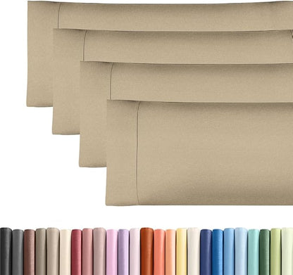 Body Pillowcases Set of 4-20x54 Long Body Pillow Case - Soft Body Pillow Cover for Sleeping & Side Sleepers - Breathable & Fade Free - Machine Washable with Envelope Enclosure - (Heathered Beige)