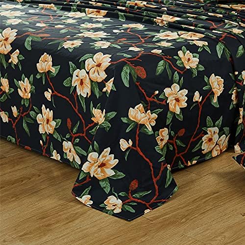 FADFAY Sheets Set Cal King Shabby Black and Yellow Floral Bedding Elegant Peony Sheets Vintage Farmhouse Bedding 100% Egyptian Cotton 800 Thread Count Deep Pocket Fitted Sheet, 4Pcs-California King