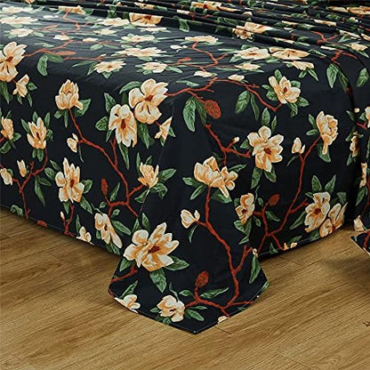 FADFAY Sheets Set Cal King Shabby Black and Yellow Floral Bedding Elegant Peony Sheets Vintage Farmhouse Bedding 100% Egyptian Cotton 800 Thread Count Deep Pocket Fitted Sheet, 4Pcs-California King