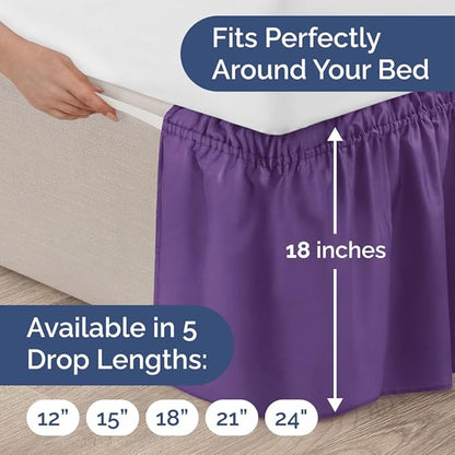 Wrap Around Dust Ruffle Bed Skirt - Purple - for Full Size Beds with 18 Inch Drop - Easy Fit Elastic Strap - Adjustable Pleated Bedskirt w/Brushed Fabric - Wrinkle Free - for Women, Men, Kids & Teens